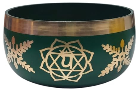 Cuencos Tibetanos de 7 Chakras, Fabricados en Metal, para Meditación, Sonido, Paz, Atención Plena, Yoga (Verde)