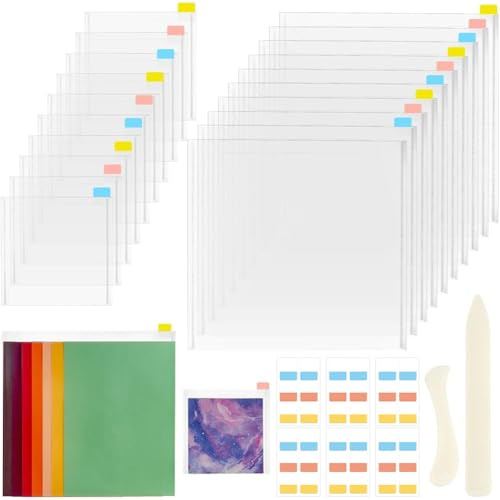 AHANDMAKER 20 x Scrapbook Papieraufbewahrung 2 Größen Transparente Papieraufbewahrungstasche Mit 60 Registerreitern Und Falzbein Für Papier Zum Halten von 12x12 Zoll 6x6 Zoll Scrapbook Papierdatei