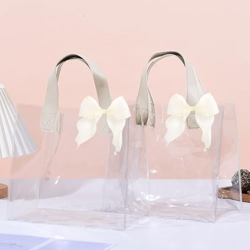 HENGBIRD 2 Stück Durchsichtige Tasche, Große Geschenktaschen mit 2 Schleifen, Transparente Tasche Durchsichtige Tüten, PVC Geschenkverpackungen für Geburtstage Hochzeiten Weihnachten