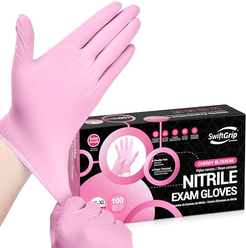 SwiftGrip Nitrile Exam Gloves, 4 Mil, Small, Cherry Blossom, Food Safe Gloves Disposable Latex Free, Powder Free for Cleaning Supplies, Esthetician, Hair Dye, Tattoo Supplies (Box of 100)