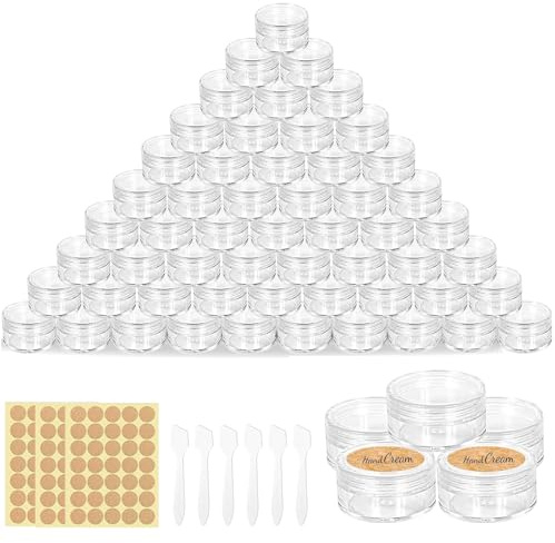 Binnan 60pcs Pot de Crème Vide Transparent, Mini Pots Cosmétiques en Plastique, Petit Pot Clair de Voyage, Pot Vide Cosmétiques Peut Être Utilisé pour la Lotion, la Crème