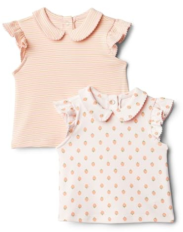 Amazon Essentials x Sofia Grainge Bluse a Maniche Corte in Cotone con Volant Bambine e ragazze, Confezione da 2, Fragole/Righe, 4 anni