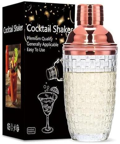 Dzmuero Coctelera, Cocktail shaker, Coctelera profesional, Mezclador de vaso, tapa de acero inoxidable, con función de filtro de capa, sellada y duradera, para el hogar y el bar (oro rosa 1)