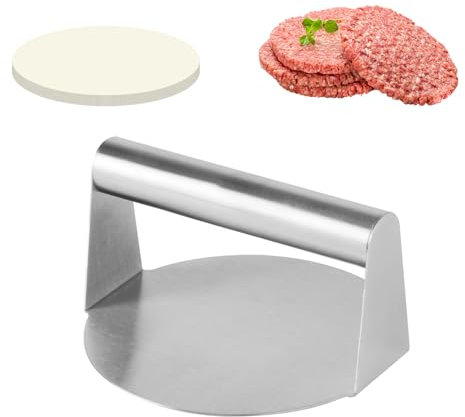 Prensa Hamburguesas para Smash Burger, 14cm Aplastador de Hamburguesas,Smasher Hamburguesa de Acero INOX,Maquina Molde para Hacer Hamburguesas,Aplasta Hamburguesas para Parrilla+100 Papel de Aceite