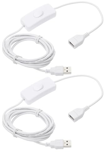 sourcing map Lot de 2 câbles d'extension USB avec interrupteur à bascule ON/OFF - 2 m - USB mâle vers femelle - Pour lampe de bureau, ventilateur - Bande lumineuse LED - Blanc