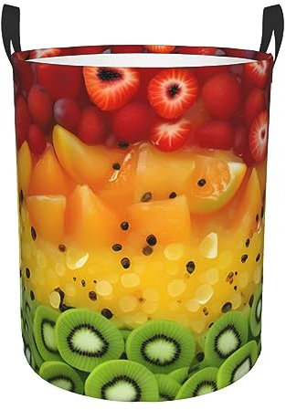 M Cestino portaoggetti circolare – Cesto portabiancheria con stampa di frutta fresca con manici per soggiorno, bagno e decorazione per la casa