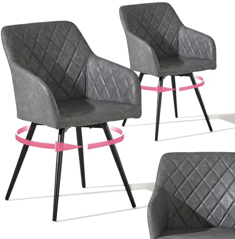 CLIPOP Esszimmerstühle Drehbar, Kunstleder Hellgrau, 2er Set | Mit Armlehne, Polsterstuhl, Für Esszimmer Wohnzimmer Büro