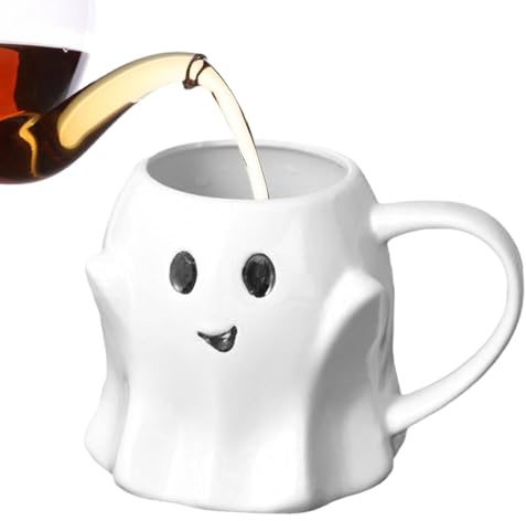 Taza De Café De Halloween - Taza De Cerámica Ghostface Con Tapa Y Paja, Taza De Bebidas Divertida | Taza De Café De Dibujos Animados Resistente Al Calor Para Oficina, Hogar, Dormitorio O U