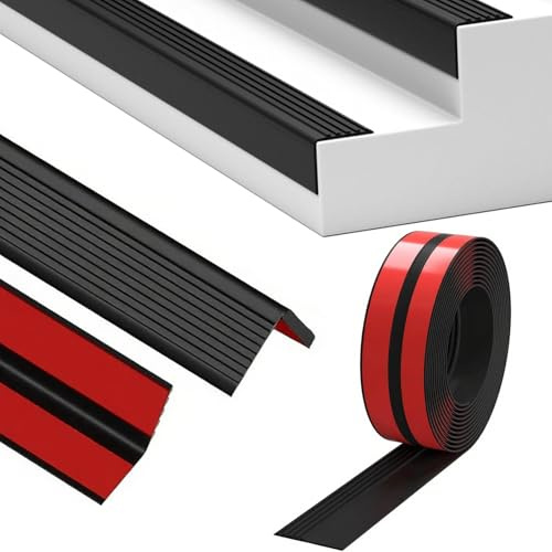 Stair Nosing, 2m Stair Edge Trim Self-Adhesive Rubber Edging for Stairs Anti Slip Stair Treads Flexible Rubber Angle Edging Strip for Outdoor and Indoor Black