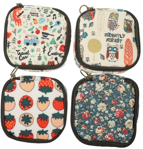 LIGIGWASH Trousse Cosmétique Zippée Légère en Coton pour Filles, Pochette Polyvalente 4pcs, Paquet de Rangement pour Serviettes Hygiéniques, pour Bureau et Voyage