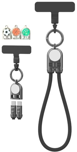 Omana 2-in-1 Mobile Phone Lanyard Multi Charger Cable 240W Type-C 5A Anti-Theft Tether Wrist Shoulder Strap USB Keychain Fast Charging PD for Most Cellphones Covers Data 2in1