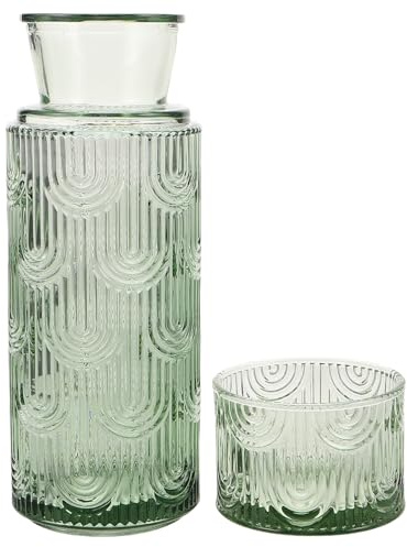 Toyvian Jarra de Agua de Vidrio Repujado Vaso de Vidrio Decorativo Juego de Jarra para Jugos Fríos y Calientes para Mesita de Noche Hogar y Uso Diario