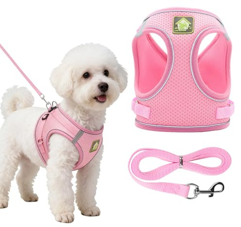 Puppy Harness 8 Weeks 12 Weeks, Small Dog Harness with Adjustable Design, Pink Dog Harness for Evening Safety Walks and Leash Training, XS Size and 150cm Traction Rope