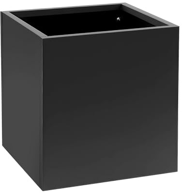 Brride Vaso per piante grande, 60 x 60 x 60 cm, rettangolare, in acciaio, per interni ed esterni, giardini, ingressi, terrazze, cortili (nero, 50 cm)