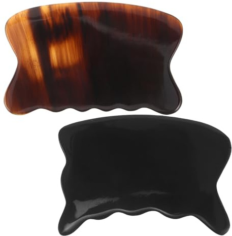 ARTSEWPLY 2 St Gua Sha Skrapbräda i Oxhorn för och Ansikte Ergonomisk Massageplatta för Djupvävnadsmassage Bärbar Ansiktslyftande Gua Sha för Hem och Resor