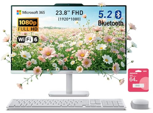 Lenovo 24” FHD A100 All-in-One Desktop Computer for Home Office, 32GB RAM, 1TB Storage, Microsoft Copilot AI, Intel 8-Core CPU, Wireless KB & Mouse, Support Dual Display, Win11, White, w/ 64GB USB