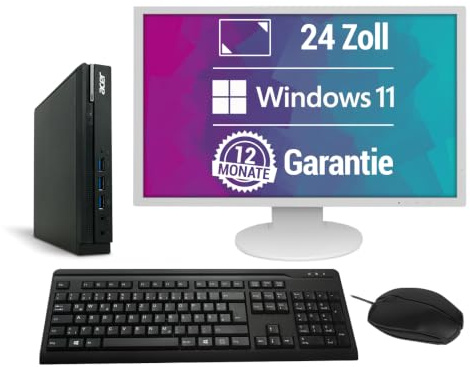 PC Komplettsystem | 24 Zoll HD+ Monitor | Intel Core i5-6500T | 8GB RAM | 256GB SSD | Windows 11 Pro | Desktop Computer Set mit Tastatur & Maus, WLAN, BT, Büro/Home Office