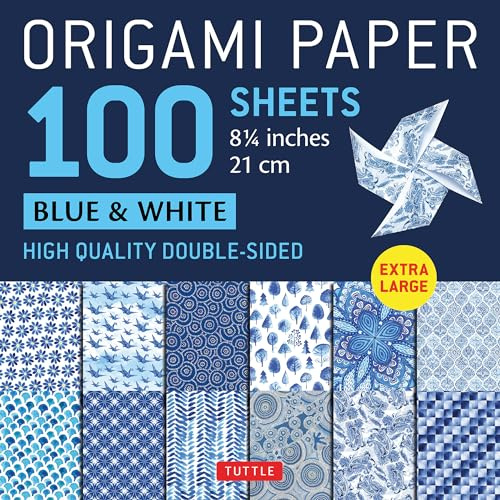 Origami Paper Blue & White: Extra Large Double-sided Origami Sheets Printed With 12 Different Designs - Instructions for 5 Projects Included