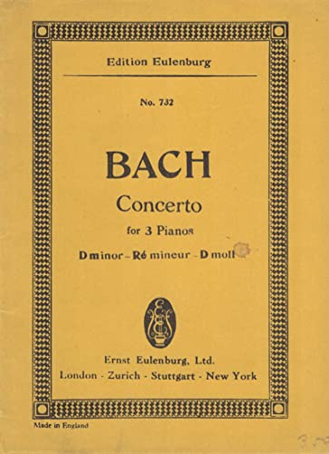 Concerto ré minor: after the lost concerto for violin, flute and oboe. BWV 1063. 3 harpsichords and strings. Partition d'étude.
