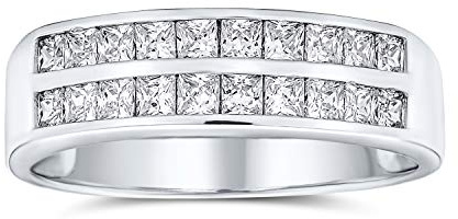 Anello da donna con doppia fila di zirconi cubici taglio principessa AAA incastonati a canale, in argento sterling 925.