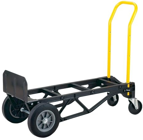 Harper Trucks 700 lb Capacity Glass Filled Nylon Convertible Hand Truck and Dolly with 10 Flat-Free Solid Rubber Wheels, Black with Yellow Handle (PGDY8635P)