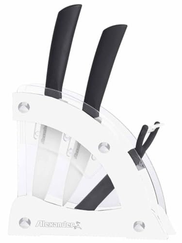 Ceppo con 2 Coltelli in Ceramica e Pelaverdure Alexander Vela Bianco