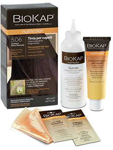 Biokap Nutricolor, Haarfarbe 5.06 Nussbaumbraun, Haarfarbe ohne Ammoniak, macht das Haar weich und glänzend, Haarfarbe mit natürlichen Farben, 140 ml
