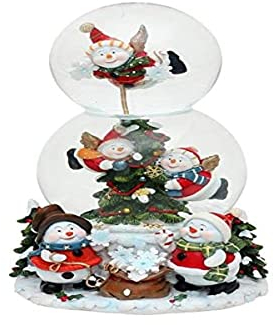 Dekohelden24 Palla di neve doppia XXL, pupazzo di neve con carillon, dimensioni (A x L x P): circa 20,5 x 12,5 cm/Ø 6 e 10 cm.