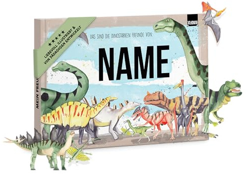 Rundfux Dino-Freundebuch für Schule und Kindergarten mit Dinosauriern & Dinoposter | Personalisiert mit Wunschnamen - Geschenkidee für Mädchen und Jungs