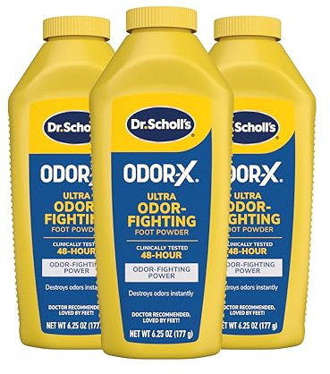 Dr. Scholl's Odor-X Ultra Odor-Fighting Foot Powder, 6.25 oz - Talc-Free Formula Destroys Odors Instantly, Absorbs Sweat, All-Day Odor Protection Guaranteed, Keep your Feet Feeling Fresh and Dry, 3 Ct