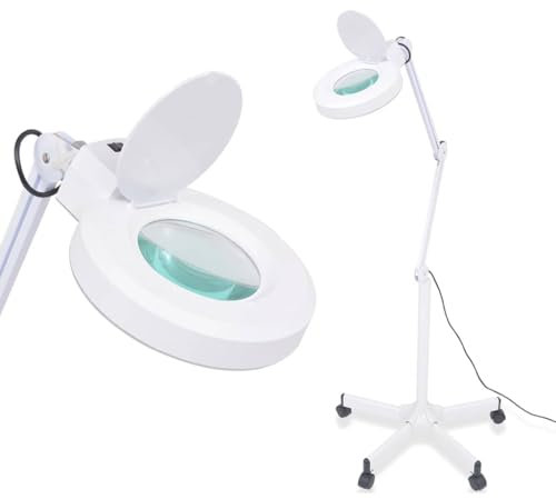 vidaXL Lámpara Cosmética con Lupa de Pie 4 Ruedas Lámpara Aumento Profesional