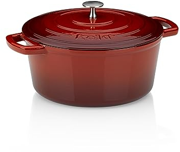 kela Roaster cast Iron Round 4.6 litres, Dutch Oven CALIDO, Induction cast Iron Roaster with lid, cast Iron Pot for Baking Bread, Enamelled, red