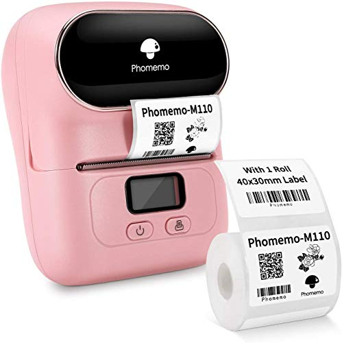 Phomemo M110 Etikettendrucker Selbstklebend Bluetooth Etikettiergerät Tragbarer Beschriftungsgerät für Barcode,Einzelhandel,Kleidung, Thermo Label Printer Kompatibel mit Telefonen und PC-System,Rosa