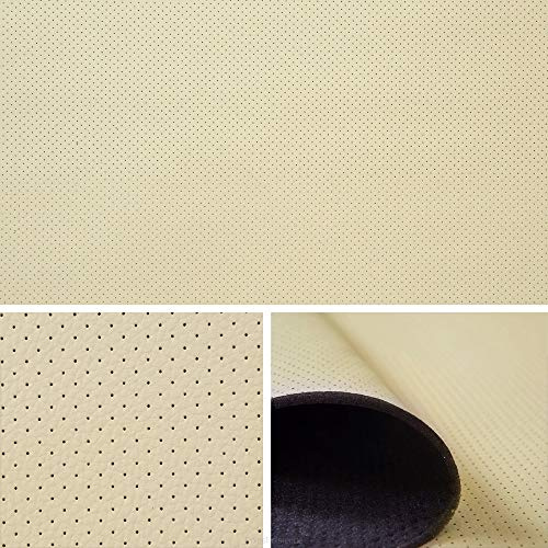 FORTIS Kunstleder perforiert kaschiert Meterware Autostoff Himmelstoff für Autositze Dachhimmel Seitenverkleidung mit Schaumstoff ca. 140 cm Beige, Hergestellt in der EU