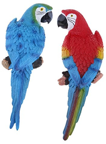 Inzopo 1 Paar lebensechte Papageien-Vogelstatuen aus Kunstharz, groß, realistisch, für Baumdekoration, 31 cm, Blau und Rot, Papageien