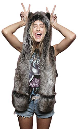 GUMEI 3 In 1 Frauen Männer Fluffy Plüschtier Wolf Leopard Hood Schal Schal Hut mit Pfoten Fäustlinge Handschuhe Verdicken Winter Warme Ohrenklappe Bomber Cap