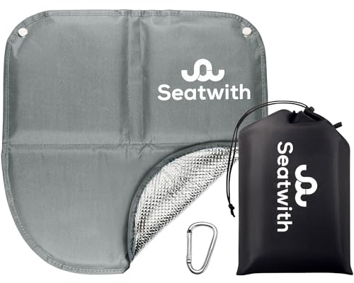 Seatwith Faltbares Iso-Sitzkissen (40x40cm) mit Wärme isolierender ALU Unterseite + Tragetasche & Karabinerhaken für ideale Befestigung am Rucksack maximaler Schutz vor Kälte Nässe Schmutz