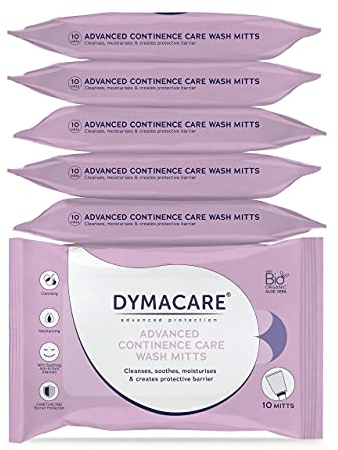 DYMACARE Advanced Continence Care Wash Mitts | Adult Fragrance-Free Premium Disposable Incontinence Skin Cleansing Cloths with Barrier Protection | Pack of 10 Mitts (6 Packs (60 Mitts in Total))