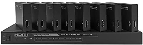Monoprice Blackbird 4K HDMI 2.0 1x8 Splitter Extender Kit Completo de solución - 18Gbps, HDR, 4K @60Hz, YCbCr 4:4:4, HDCP 2.2, Cat6/6a/7 con IR, Loop out, EDID, POC con 8 receptores