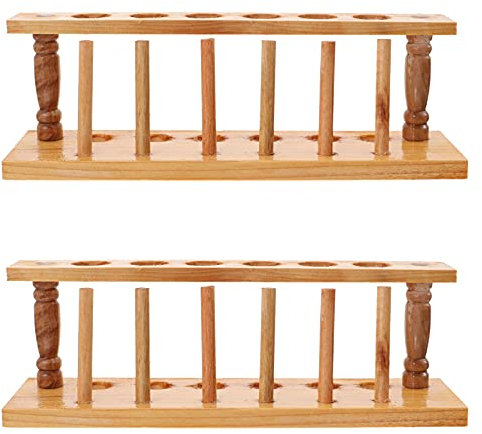 iplusmile 2 Pcs Wooden Test Tube Rack 6 Hole Test Tube Vial Shot Glasses Holder Rack Pen Stand Holder Plant Stand for Lab Home Office Decor 22mm
