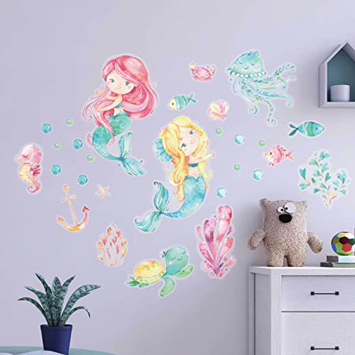 Papierdrachen Wandtattoos - 8 Bögen mit Wandstickern für Kinder - Kinderzimmer Dekoration - Wand Deko - Meerjungfrau - 22 x 30 cm je Bogen - für Jungen und Mädchen - Set 1