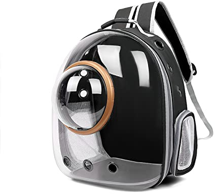 Galatée Zaino Per Gatti, Zaino Per Animali Domestici Zaino Bubble, Borsa Trasparente Impermeabile Per Capsule, Zaino Per Animali Domestici Con Capsula Ventilata(Nero, Copertura Trasparente)