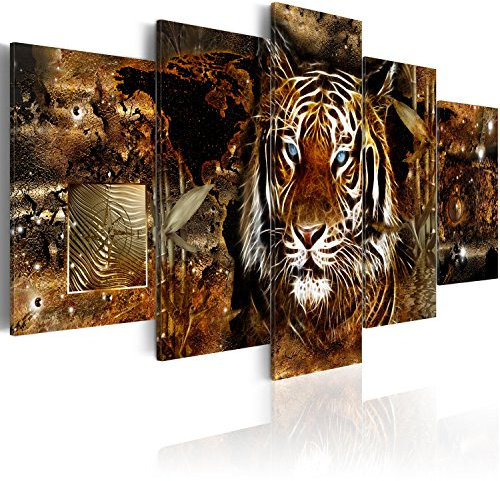 Cuadros B&D XXL - Cuadro Acústico Tigre Abstracto 225x112 cm espuma acústica absorbe el sonido aislamiento lienzo de 5 piezas Impresión Artística Decoración de Pared g-C-0027-b-n