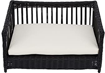 Teamson Pets Clotho Drinnen Draussen Korb-Rattan Für Katzen Oder Hunde, Bett Sofa Liege Wasserdicht mit Abnehmbarem Waschbarem Kissen Braun ST-N10006-UK | Indoor Outdoor, Wicker Rattan, Wasserdicht, Abnehmbares waschbares Kissen, ST-N10006-UK