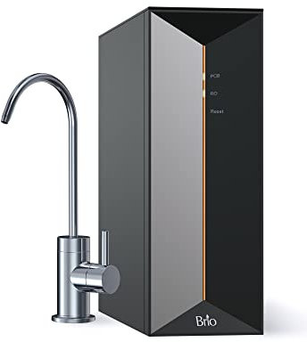 Brio Prisma Umkehrosmose-Tankloses Wasserfiltersystem mit Edelstahl-Wasserhahn, 600 GPD, 1,5:1 rein zum Ablassen