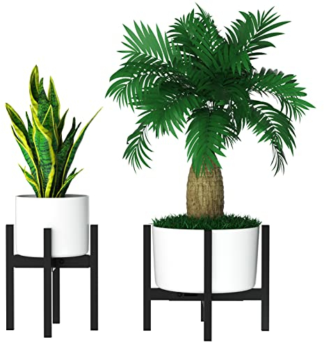 ZMTECH Verstellbare Pflanzenständer Metall Schwarz, 20-35cm Modern Blumentopf Ständer, Midcentury Blumenständer für Topfpflanzen im Innen- und Außenbereich, für Zimmerecke, Balkon, Terrasse, Innenhof