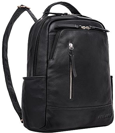 STILORD Aiden Vintage Leder-Rucksack Moderner Backpack für Damen & Herren 13,3 Zoll Laptop Daypack Tagesrucksack Arbeit Uni Business Freizeit Echtleder mittel-groß Farbe:schwarz
