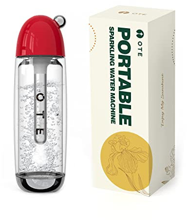 OTE Portable Water Carbonator - Sparkling Water Machine 450 ml Compact Size, Use Mini 8 g Cylinder, Water Bubbles Device No Electricity, Double Layer PET Bottle, BPA-Free