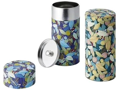 Teemando® Etsu Boîte de 150 g de fer blanc rond avec bouchon aromatisé avec papier japonais (Washi) 2 couches - H 15,5 cm - Ø 7,5 cm