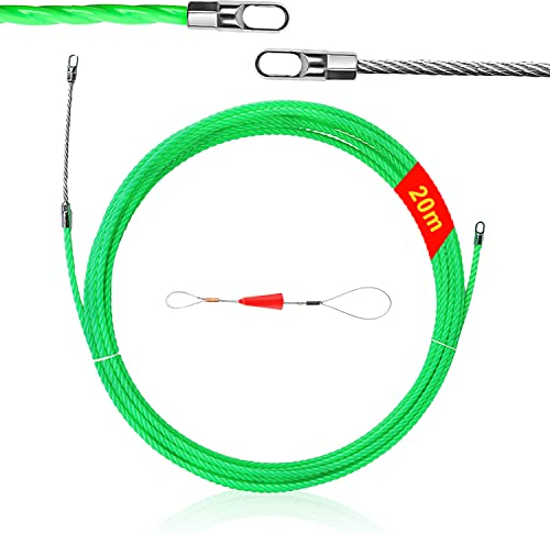 Guia Pasacables, 20m Guia Pasacables Profesional, 4.5mm Pasacables, Guia Cables con Muelle de Guía, Guia Pasacables Trenzada para Tender Conductos de Cables(Verde)